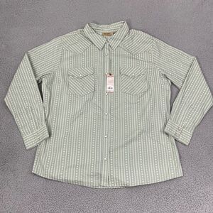 Wrangler Pearl Snap Shirt Women XXL Green Stripe Western Rodeo Button Down NEW